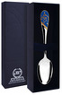 736ЛЖ03007 Серебряная чайная ложка «Кружевные узоры» без золочения с синей эмалью