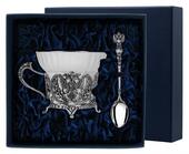 Серебряный чайный набор «Герб» с чернением в подарочном футляре