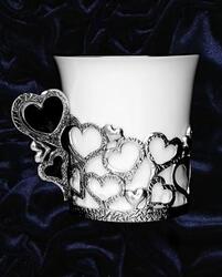 612ЧШ07006 Серебряная кофейная чашка «Сердечко» с чернением