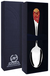 715ЛЖ03007 Серебряная чайная ложка « Роза» с красной эмалью без золочения