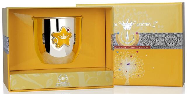 460СН05007 Серебряный детский стакан «Звезда» для девочки с эмалью