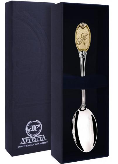 293ЛЖ03002 Серебряная чайная ложка с логотипом «А» с золочением